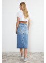 Trendyol Blue Front Zipper High Waist Midi Denim Skirt