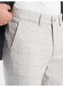 Ombre Clothing Pánské kalhoty klasického střihu v jemné kostkované barvě - béžové V1 OM-PACP-0187