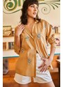 Olalook Women's Camel Woven Boyfriend Shirt with Sequin Detail