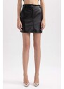 DEFACTO Coool A Cut Faux Leather Mini Knitted Skirt