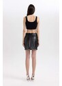 DEFACTO Coool A Cut Faux Leather Mini Knitted Skirt