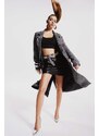 DEFACTO Coool A Cut Faux Leather Mini Knitted Skirt