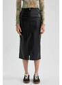 DEFACTO Faux Leather Midi Knitted Skirt