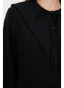 Trendyol Black Big Collar Crinkle Woven Shirt