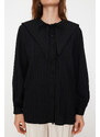 Trendyol Black Big Collar Crinkle Woven Shirt