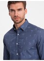 Ombre Clothing Zajímavá tmavě modrá košile s trendy letním vzorem V5 SHCS-0156