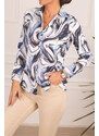 armonika Women's Blue Patterned Long Sleeve Shirt