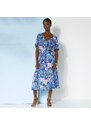 Blancheporte Rozšířené midi šaty s překříženým výstřihem, s potiskem modrá/fialová 36