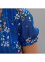 Blancheporte Krátké šaty s potiskem květin, voál a třpytivé vlákno modrá/oranžová 36