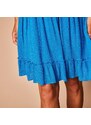 Blancheporte Krátké šaty s macramé a volány modrá 36