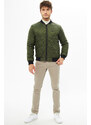 River Club Men's Khaki College Collar Water And Windproof Quilted Patterned Fiber Coat
