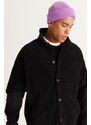 AC&Co / Altınyıldız Classics Men's Black Oversized Loose Fit Classic Collar Anti-Pilling Winter Comfortable Fleece Shirt.