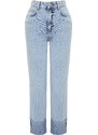 Trendyol Light Blue Folded Leg High Waist Straight Jeans