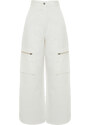 Trendyol White Zipper Detail High Waist Wide Leg Jeans