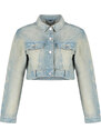 Trendyol Blue Faded Effect Vintage Oversize Crop Denim Jacket