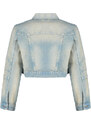 Trendyol Blue Faded Effect Vintage Oversize Crop Denim Jacket