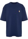 Trendyol Navy Blue Oversize/Wide-Fit Short Sleeve Embroidered 100% Cotton T-Shirt