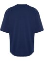 Trendyol Navy Blue Oversize/Wide-Fit Short Sleeve Embroidered 100% Cotton T-Shirt