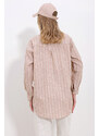 Trend Alaçatı Stili Women's Beige Striped Flared Oversize Linen Shirt