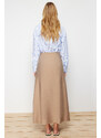 Trendyol Stone Regular Waist Woven Linen Look Skirt