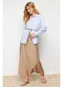 Trendyol Stone Regular Waist Woven Linen Look Skirt