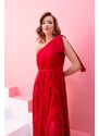 Carmen Red Chiffon One-Shoulder Long Evening Dress