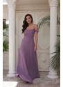 Carmen Lavender Chiffon Low Sleeve Long Evening Dress