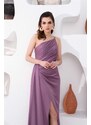 Carmen Lavender Satin One-Shoulder Long Evening Dress