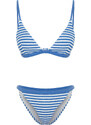 Trendyol White-Blue Striped Triangle Texture Regular Bikini Set