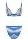 Trendyol White-Blue Striped Triangle Texture Regular Bikini Set