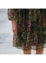 Blancheporte Voálové šaty s hlubokým výstřihem a potiskem květin olivová/khaki 38