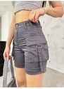 BİKELİFE Gray High Waist Flexible Denim Shorts With Pocket.