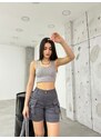 BİKELİFE Gray High Waist Flexible Denim Shorts With Pocket.