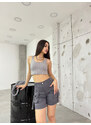 BİKELİFE Gray High Waist Flexible Denim Shorts With Pocket.