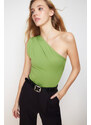 Trendyol Apple Green Fitted Asymmetric Neck Elastic Snaps Knitted Bodysuit
