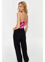 Trendyol Pink Floral Pattern V Neck Flexible Snaps Knitted Bodysuit