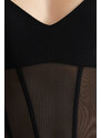 Trendyol Black Fitted Knitted Corset Detailed Tulle Body