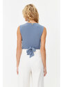 Trendyol Blue Tie Detail V Neck Fitted/Sleeping Elastic Knitted Bodysuit