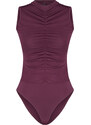 Trendyol Plum Knitted Bodysuit with Pleated Detail and Flexible Snap Fasteners