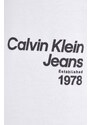 Bavlněná mikina Calvin Klein Jeans pánská, béžová barva, s potiskem
