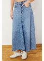 Trendyol Blue Flounce Stitch Detail High Waist Maxi Denim Skirt