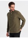 Ombre Clothing Elegantní pánský svetr v olivové barvě V6 SWZS-0105