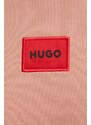 Bavlněná mikina HUGO pánská, růžová barva, s aplikací, 50447964