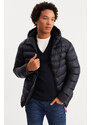 River Club Men's Navy Blue Thick Lined Water And Windproof Hooded Winter Puffer Coat