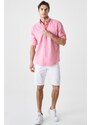 AC&Co / Altınyıldız Classics Men's Fuchsia Comfort Fit Relaxed-Cut Buttoned Collar Casual Linen Shirt.