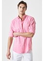 AC&Co / Altınyıldız Classics Men's Fuchsia Comfort Fit Relaxed-Cut Buttoned Collar Casual Linen Shirt.