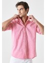 AC&Co / Altınyıldız Classics Men's Fuchsia Comfort Fit Relaxed-Cut Buttoned Collar Casual Linen Shirt.