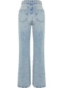 Trendyol Světle Modré Vysoký Pas Letní Tenká Tkanina Široké Leg Džíny