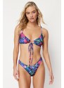 Trendyol Floral Patterned V-Cut Brazilian Bikini Bottom