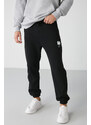 GRIMELANGE Rowan Men's Decorative Labels Ribbed Front Elastic Elastic Fleece Black Sweatpants